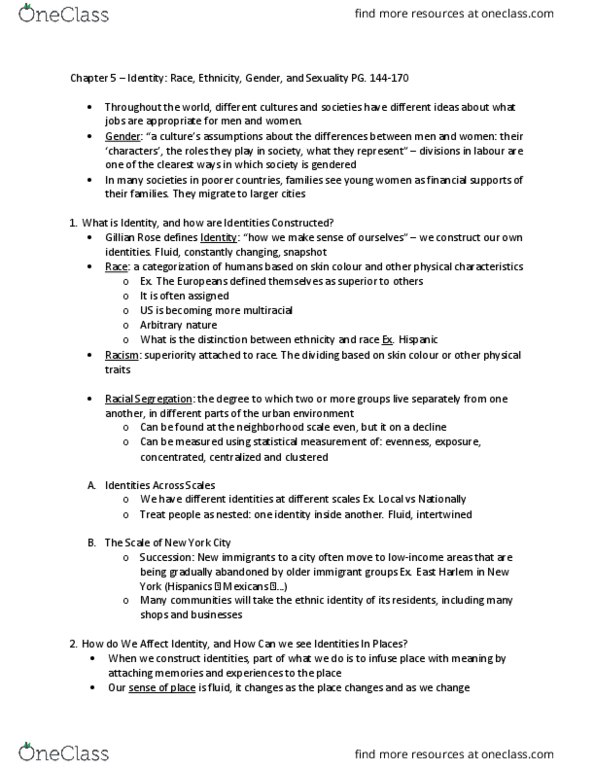 GEOG 1280 Chapter Notes - Chapter 5 - Identity : Dowry, Heteronormativity, Informal Sector thumbnail